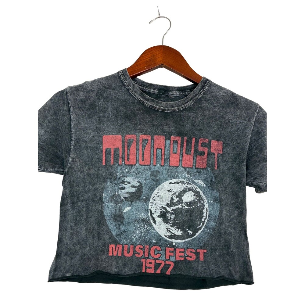 Fifth Sun Moon Dust Music Fest 1977 Crop T Shirt Womens XS Black Graphic Tee